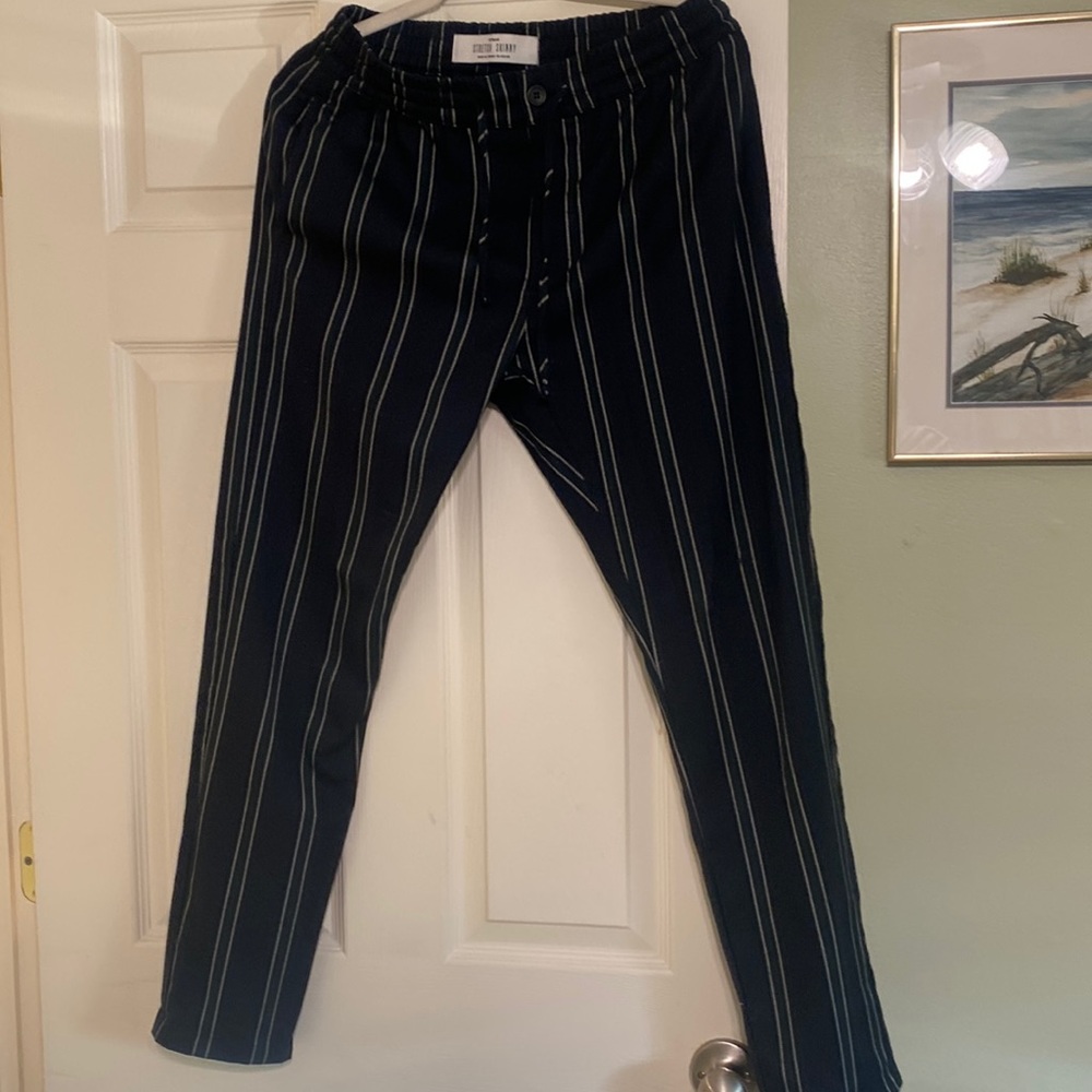 Top shop men’s stretch, skinny men’s size, stripe, print blue and green navy